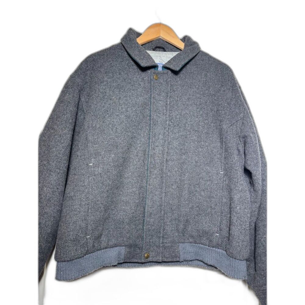 Pendleton Wool Bomber Jacket Coat size Large Gray Thinsulate Vintage Teal Accent